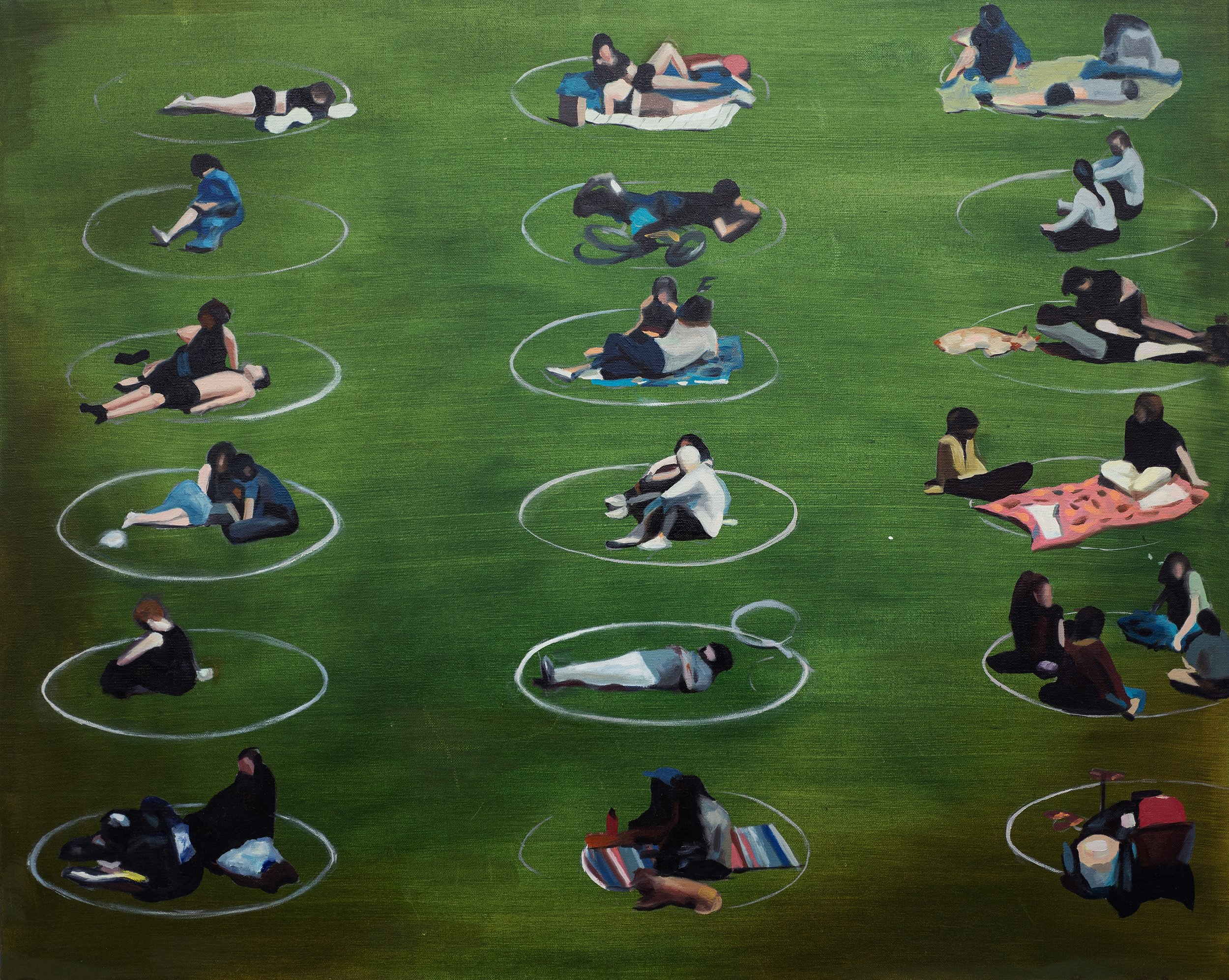 Tan Mu, A Sunday Afternoon in the Park, 2022. Oil on linen, 61 x 76 cm.