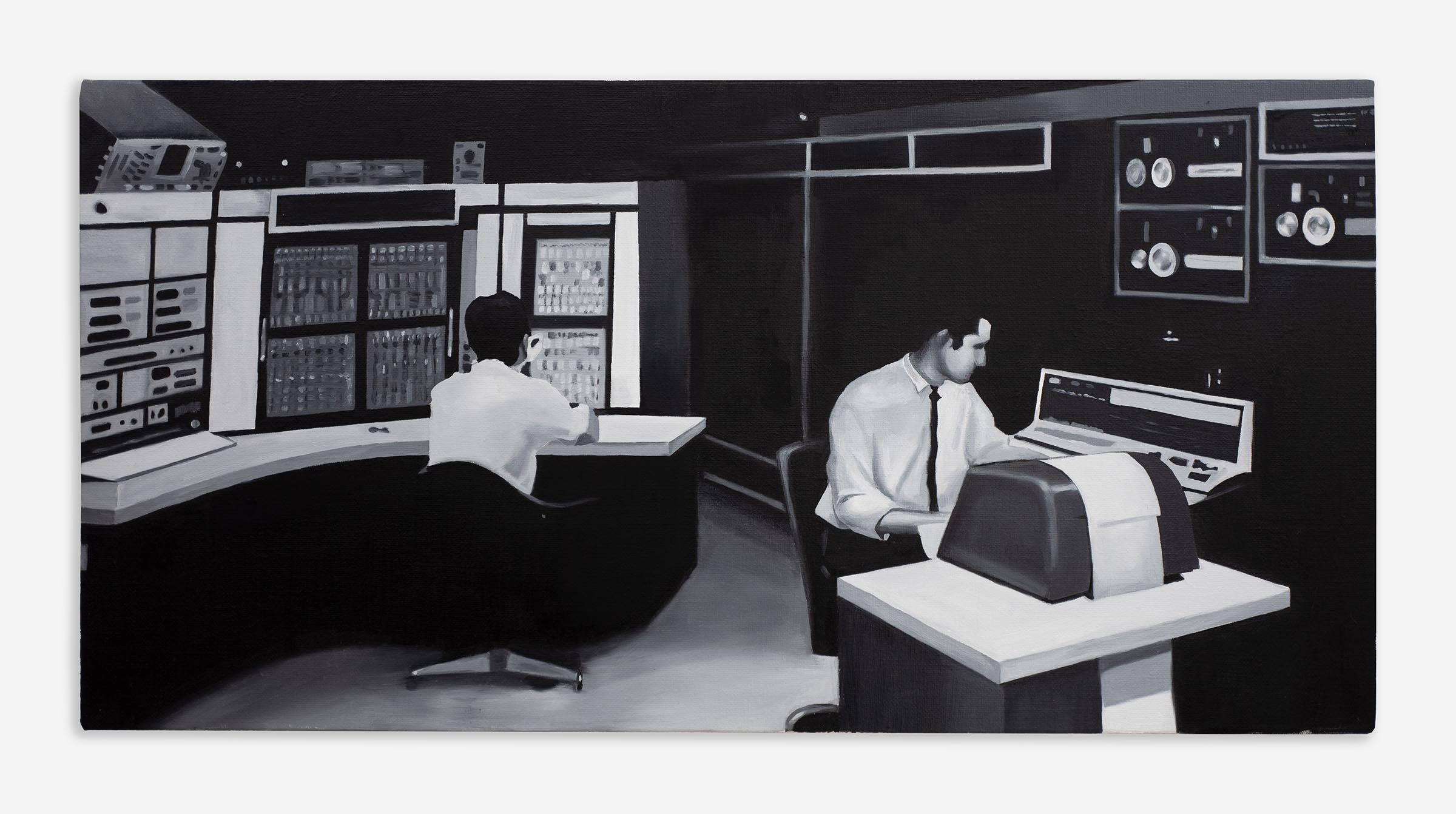 Tan Mu, DEC's PDP-10, 2021. Oil on linen, 31 x 61 cm.