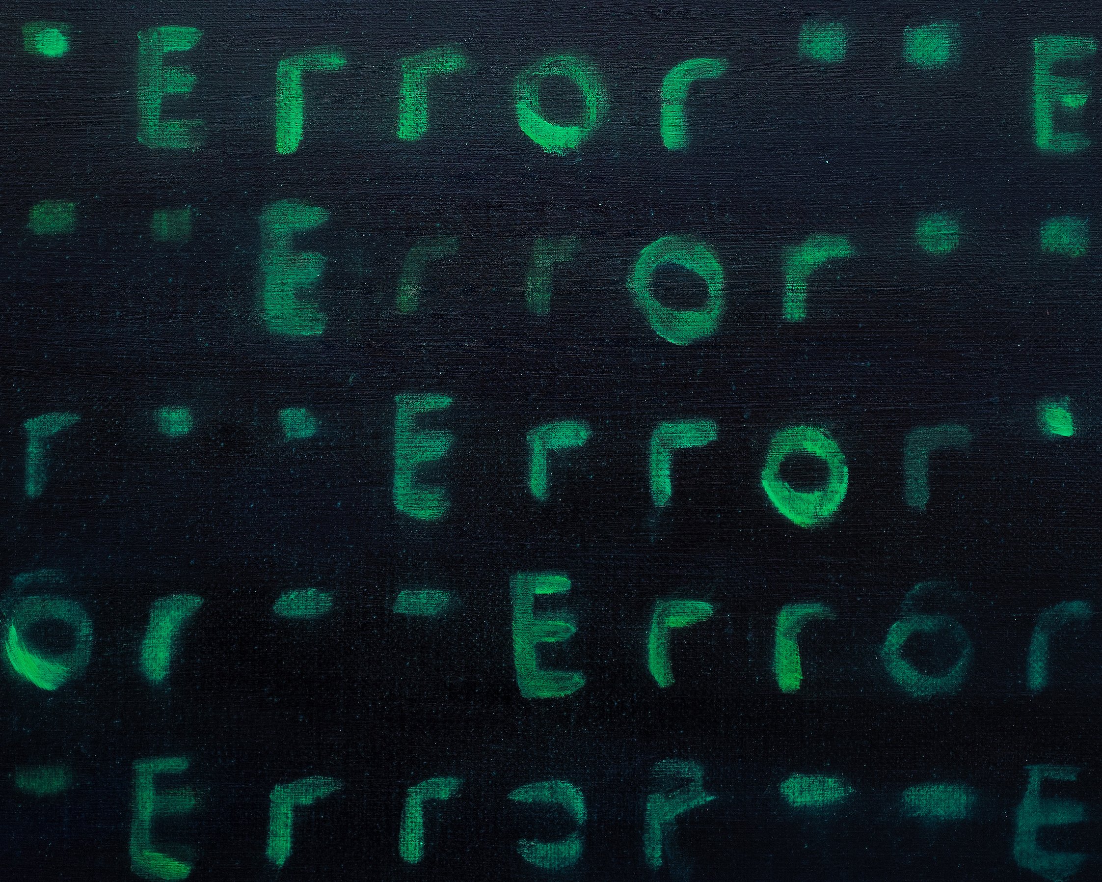 Error, 2022, detail showing the layered color transitions and gradients that create the illusion of emitted green phosphor light
