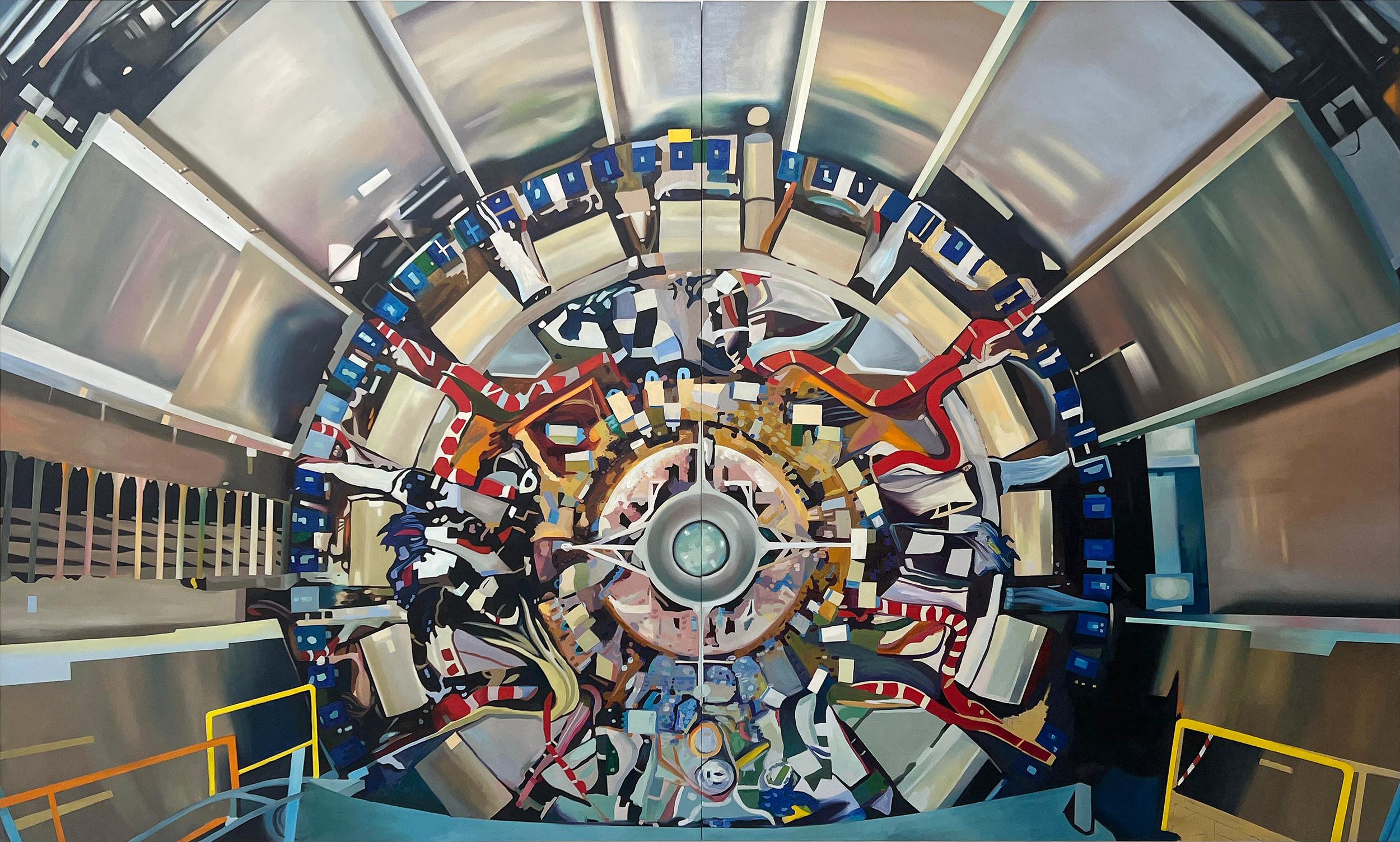 Tan Mu, Large Hadron Collider, 2025, oil on linen, 180 x 300 cm