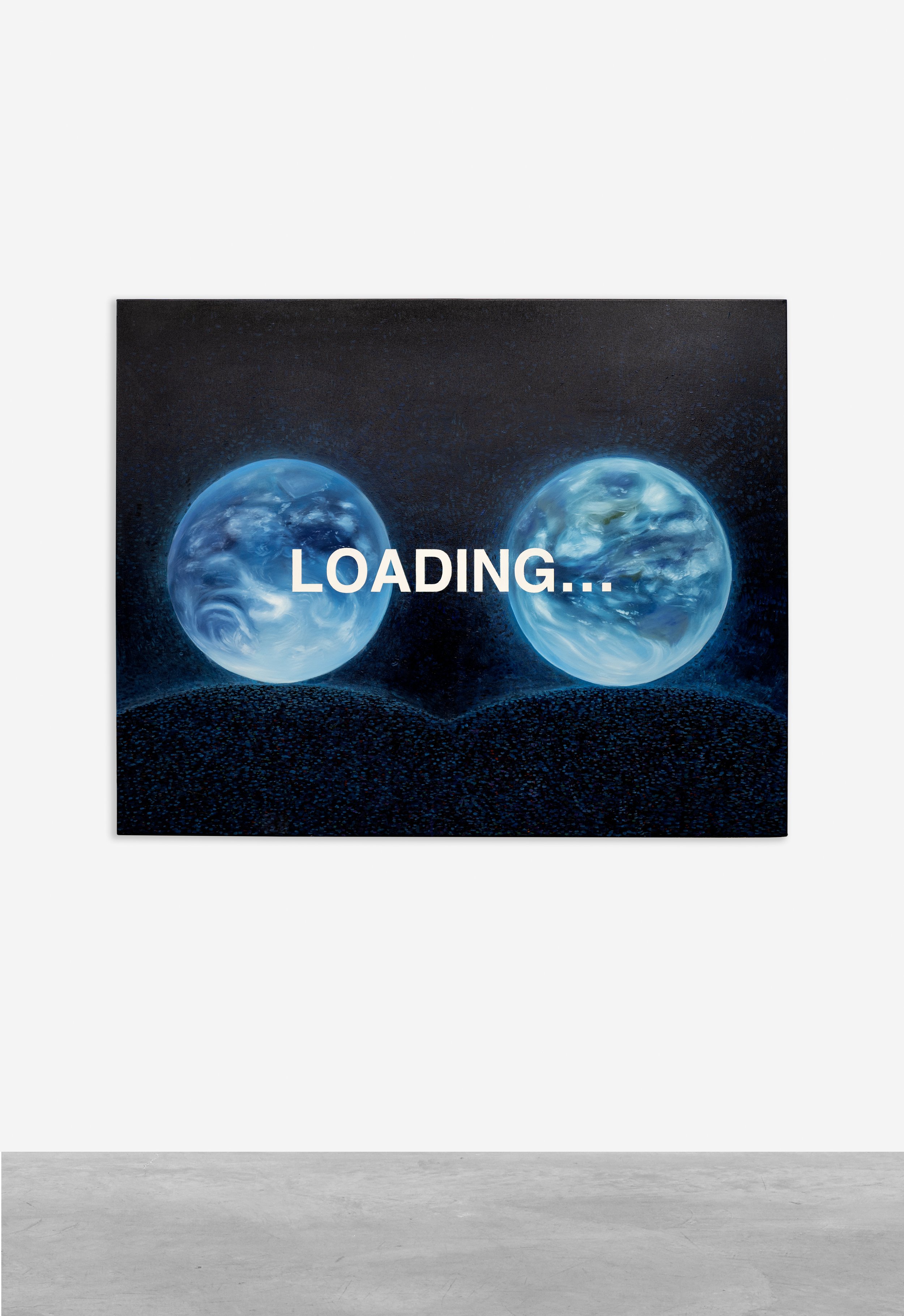 Tan Mu, LOADING..., 2019. Detail of the two facing Earth images.