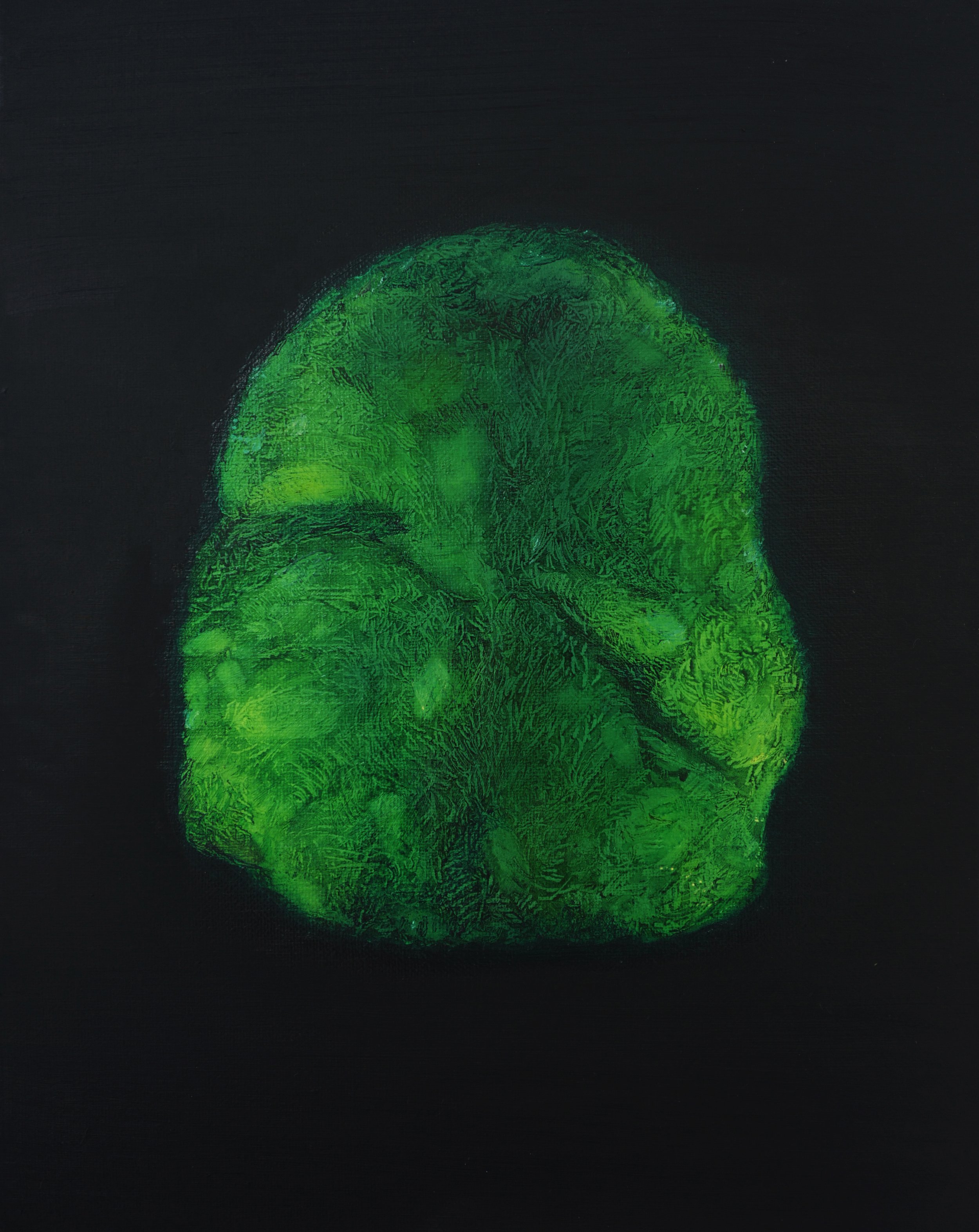 Tan Mu, Moldavite (2020), detail of green luminosity and dark ground