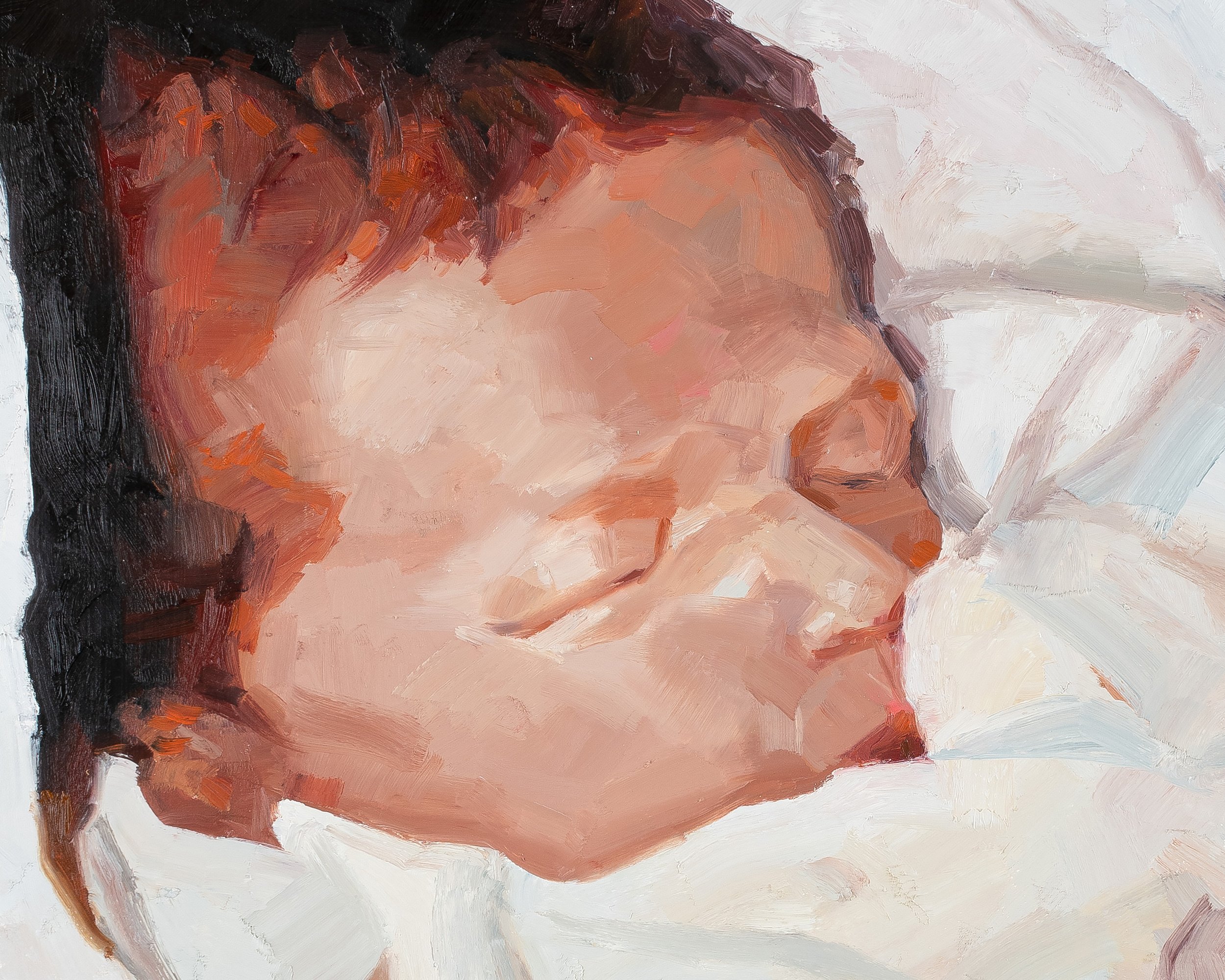 Tan Mu, Share (2021), detail of father's arms and newborn