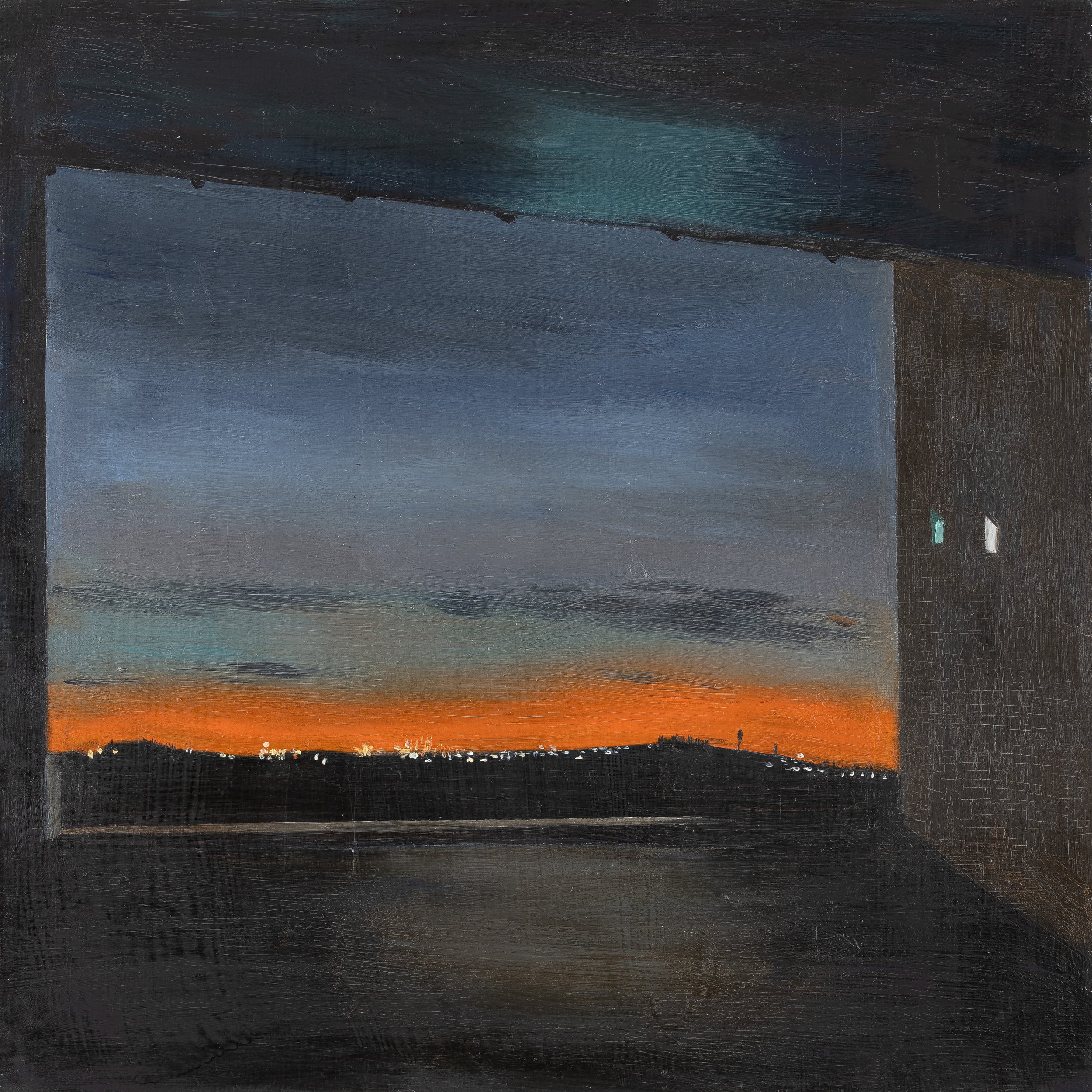 Tan Mu, Sunset, 2021. Detail of the horizon glow and distant lights.
