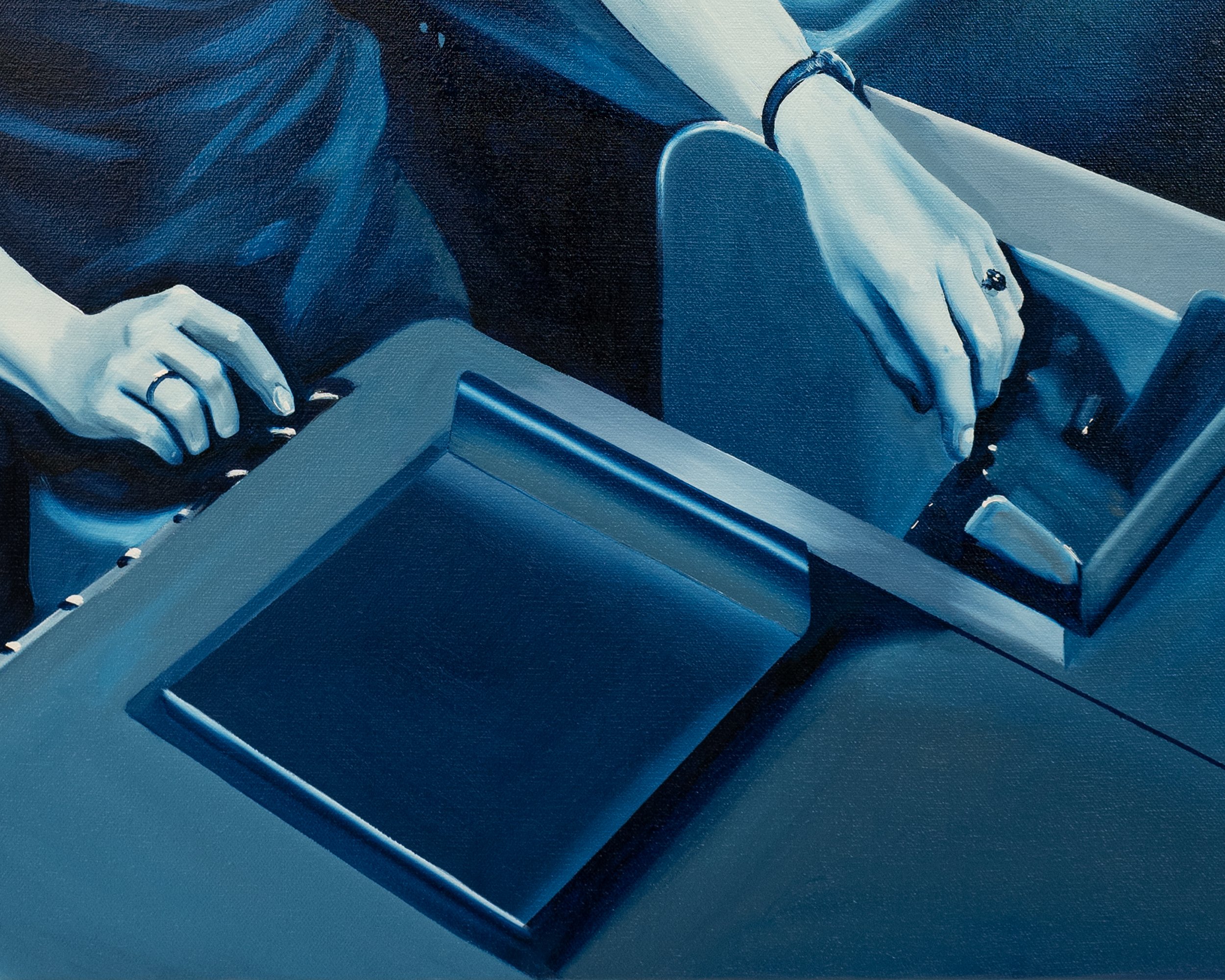 Tan Mu, The Binary Dream, 2024. Oil on linen, 76 x 46 cm.