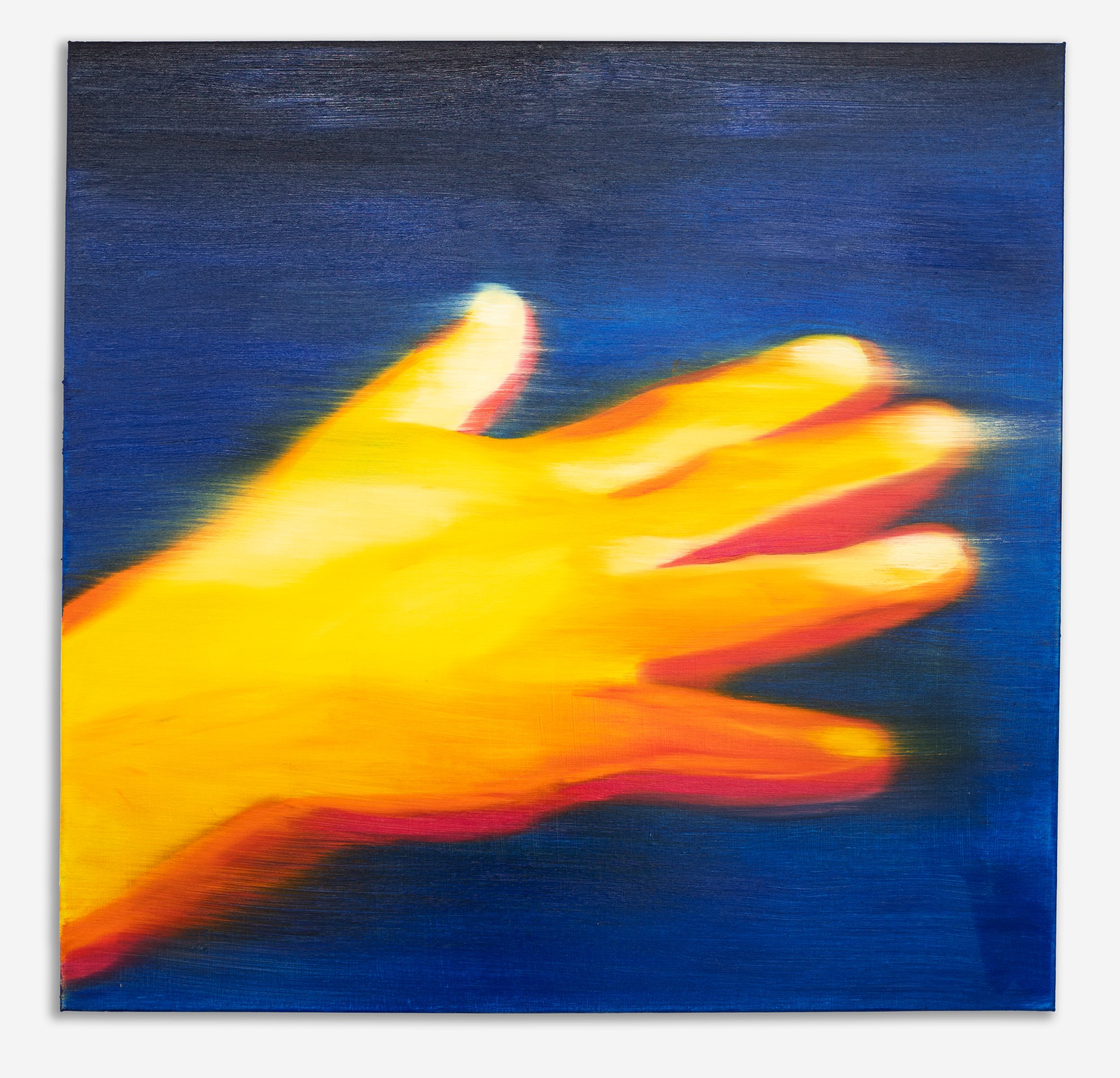 Tan Mu, Touch, 2022. Oil on linen. Related work on mediated physical contact.